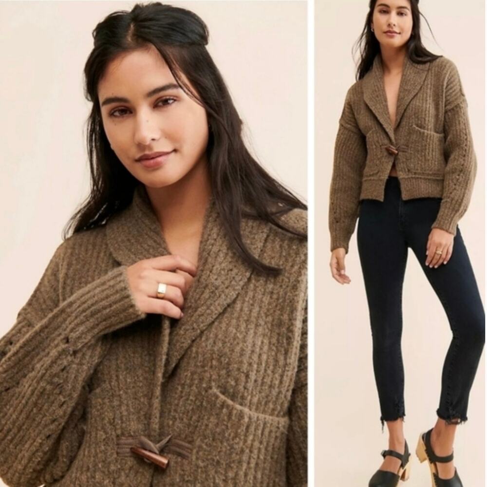 Free People We The Free Jackson Knit Cardigan - Brown - Pinecone - Size S
